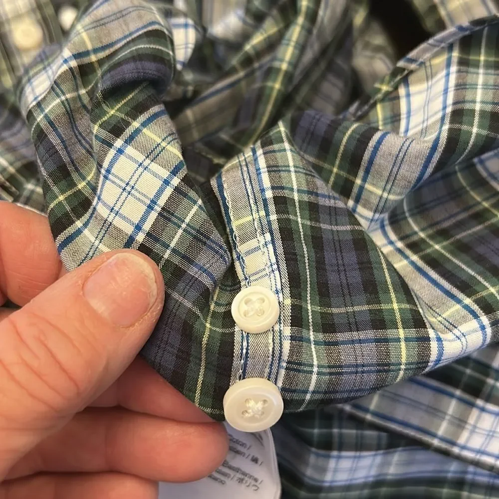 J Crew green blue white plaid long sleeve shirt Slim fit Size L EUC